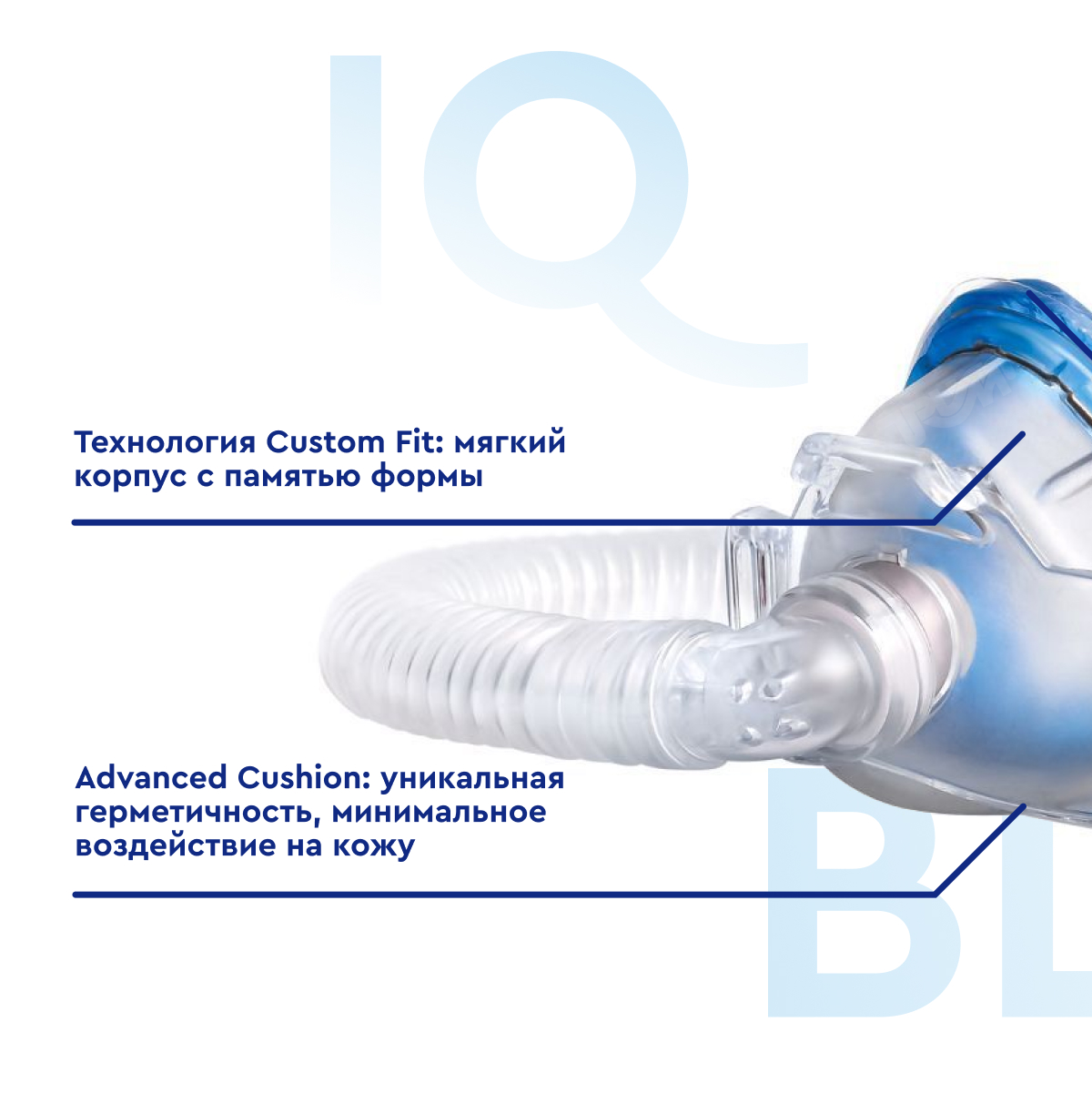 Маска Sleepnet IQ Blue для неинвазивной вентиляции вентилируемая назальная взрослая с наголовником